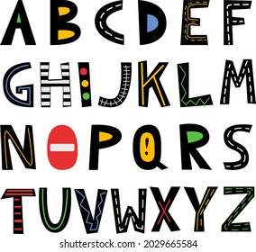 Alphabet of letters on the topic of traffic
