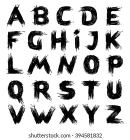 Alphabet letters painted with a felt pen. Handwritten font. Vector grunge style design elements for use in posters or prints.