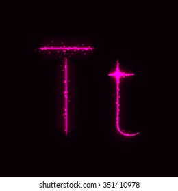 Alphabet letters of pink lights on dark background