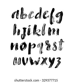 Alphabet Letters. Prints Of Letters. Vector Alphabet. Hand Drawn Letters. Letters Of The Alphabet Written With Dry Paint Brush. Handwritten Typographic Font. Modern Brush Lettering. Isolated On White.