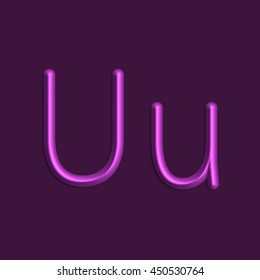 Alphabet letters of purple color lights, 3d line with smooth shadow