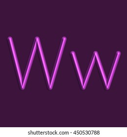 Alphabet letters of purple color lights, 3d line with smooth shadow