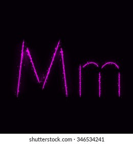 Alphabet letters of purple lights on dark background