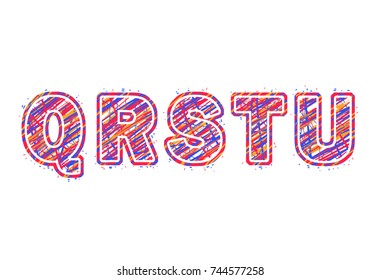 Alphabet. Letters Q, R, S, T, U. Part 3. inscription colored abstraction on white background