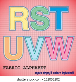 alphabet LETTERS R S T U V W made of clothe patches. Multiple colors