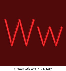 Alphabet letters of red color lights, 3d line with smooth shadow