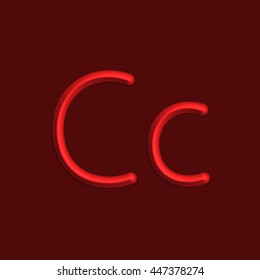 Alphabet letters of red color lights, 3d line with smooth shadow