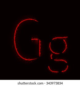 Alphabet letters of red lights on dark background