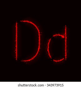 Alphabet letters of red lights on dark background
