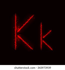 Alphabet letters of red lights on dark background