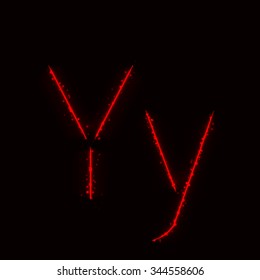 Alphabet letters of red lights on dark background