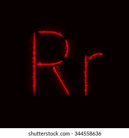 Alphabet letters of red lights on dark background