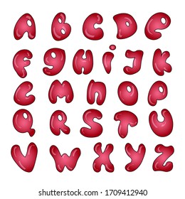 alphabet letters in red. rounded font for writing words. fun bright cartoon vector illustration isolated on white background