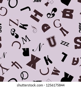 Alphabet and letters. Seamless vector EPS 10 pattern. Flat style