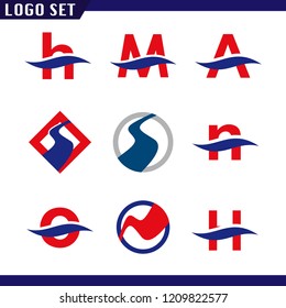 Alphabet letters set with abstract Wave Logo element. Wave letters collection.