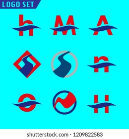 Alphabet letters set with abstract Wave Logo element. Wave letters collection.