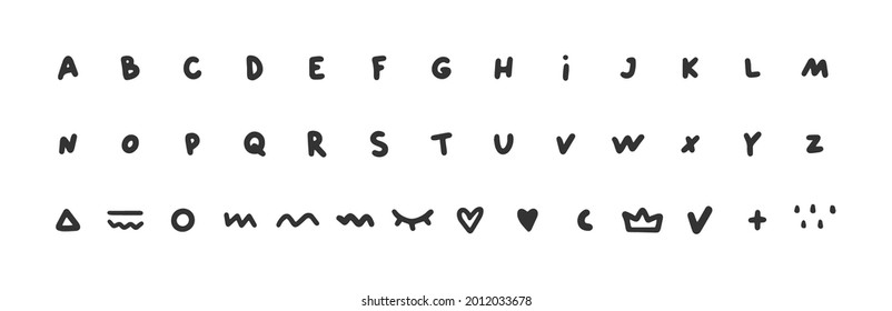 Juego de letras de alfabeto. Señales dibujadas a mano. Colección de formas de geometría de estilo Memphis aislada en fondo blanco. Elementos para su diseño moderno