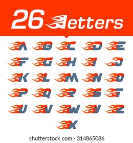 Alphabet letters set. Fast fire speed vector unusual letter. Vector design template elements for your application or company.