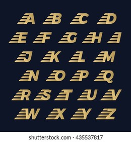 Alphabet letters set with fast speed stripe design element. Corporate branding identity design template on dark blue background. ABC letters collection. Vector illustration