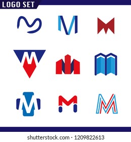 Alphabet letters set M Logo element. M letter collection.