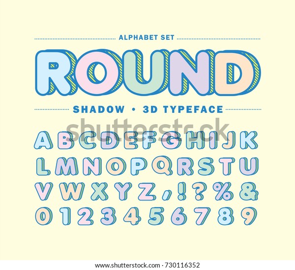 アルファベットの文字セット パステルカラー ポスター レイアウトデザイン スクラップ ブック 印刷の見出しやタイトルデザインに 縞模様の付いた3dフォントや書体 のベクター画像素材 ロイヤリティフリー