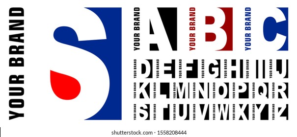 Alphabet letters set in square frame . Corporate branding identity design template. Flat vector logo design. Color paper applique ABC, negative space monogram and poster template. Typography design.