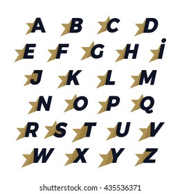 Alphabet letters set with star design element. Corporate branding identity design template on white background. ABC letters collection. Vector illustration