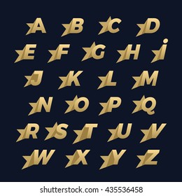 Alphabet letters set with star design element. Corporate branding identity design template on black background. ABC letters collection. Vector illustration