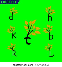 Alphabet letters set with Tree Leaf Logo element. Tree letters collection.