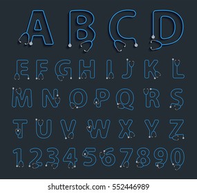 Letras de alfabeto em forma de conceito de design criativo estetoscópio conceito, ilustração vetorial modelo de layout moderno