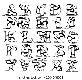 alphabet letters shapes with snake around letters