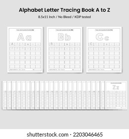 Alphabet letters tracing ABC Activities educational game for kids exercise book uppercase and lowercase Activity page for Pre K, kindergarten Vector illustration
