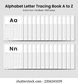 Alphabet letters tracing ABC Activities educational game for kids exercise book uppercase and lowercase Activity page for Pre K, kindergarten Vector illustration.