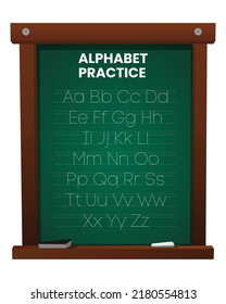 Alphabet letters tracing sheet with all letters of the alphabet. On the school board Kids worksheet with alphabet letters. Basic writing practice for kindergarten children vector illustration learning