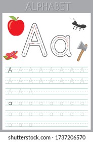 Alphabet letters Tracing Worksheet. ABC Activities and Exercises for kids. fun printable pages, educational game for kids