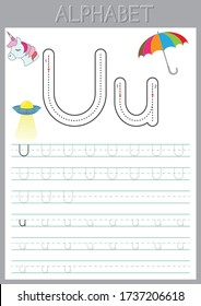 Alphabet letters Tracing Worksheet. ABC Activities and Exercises for kids. fun printable pages, educational game for kids