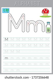 Alphabet letters Tracing Worksheet. ABC Activities and Exercises for kids. fun printable pages, educational game for kids