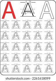 Alphabet letters Tracing Worksheet. ABC Activities and Exercises for kids. Activity for pre-schoolers and kindergarten. Letters A-Z. English for kids. Hand Writing for kids.