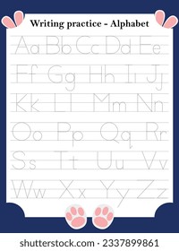 Hoja de cálculo de seguimiento de letras de alfabeto con todas las letras de alfabeto. Práctica básica de escritura para niños de kindergarten