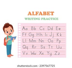 Alphabet Buchstabenverfolgungsblatt mit allen Buchstaben. Grundlegende Schreibpraxis für Kinder im Kindergarten