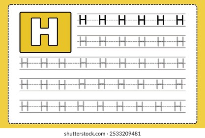Hoja de trabajo de trazado de letras del alfabeto con todas las letras del alfabeto H. Práctica de escritura Básica para niños de jardín de infantes