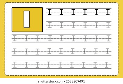 Alphabet letters tracing worksheet with all alphabet letter I. Basic writing practice for kindergarten kids