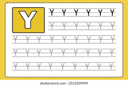 Alphabet letters tracing worksheet with all alphabet letter Y. Basic writing practice for kindergarten kids