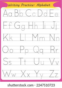 Alphabet letters tracing worksheet, A-Z letters. Basic writing practice for kindergarten kids