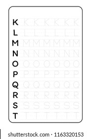 Alphabet letters tracing worksheet with alphabet letters. Basic writing practice for kindergarten kids A4 paper ready to print vector
