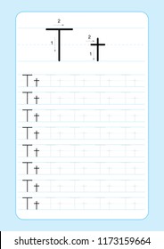 Alphabet letters tracing worksheet with alphabet letters. Basic writing practice for kindergarten kids A4 paper ready to print vector illustration
