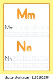 Alphabet letters tracing worksheet with alphabet letters. Basic writing practice for kindergarten kids A4 paper ready to print vector illustration
