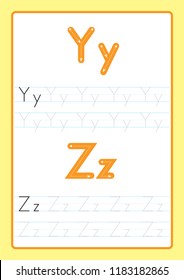 Alphabet letters tracing worksheet with alphabet letters. Basic writing practice for kindergarten kids A4 paper ready to print vector illustration
