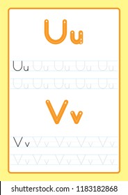 Alphabet letters tracing worksheet with alphabet letters. Basic writing practice for kindergarten kids A4 paper ready to print vector illustration
