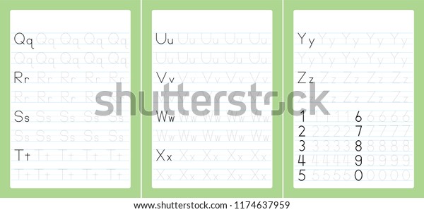 アルファベット文字を使用したアルファベットのトレース ワークシート 幼稚園児向けの番号作成活動シートa4のベクター画像印刷用紙 のベクター画像素材 ロイヤリティフリー